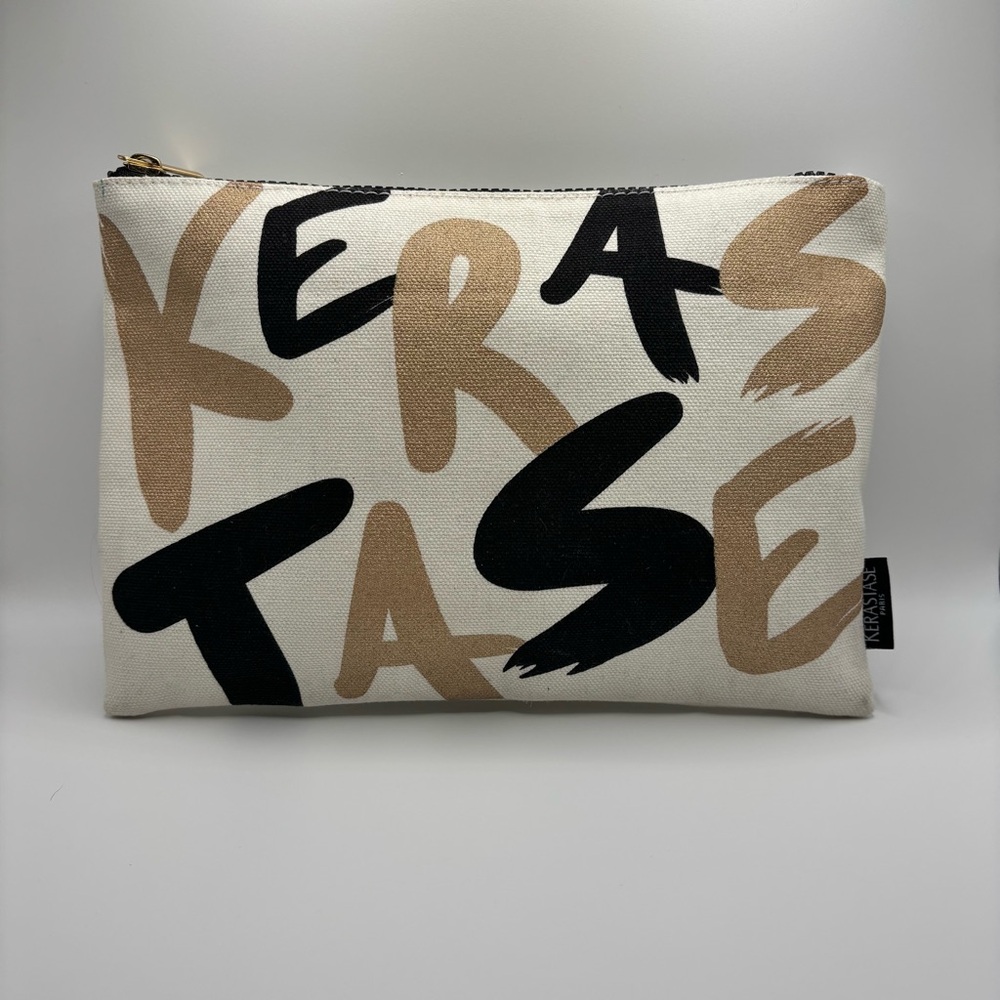 NWOT Kérastase Paris Canvas Cosmetic Bag Neutral Logo Makeup Pouch